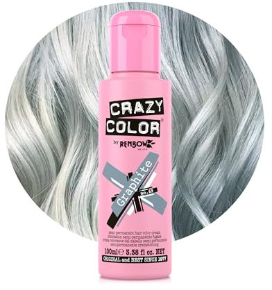 Crazy Color Metallic Graphite Semi-Permanent Hair Dye. Highly Pigmented Silver Toner Conditioning & Oil Nourishing Vegan Formula | No Bleach or Ammonia | 100ml