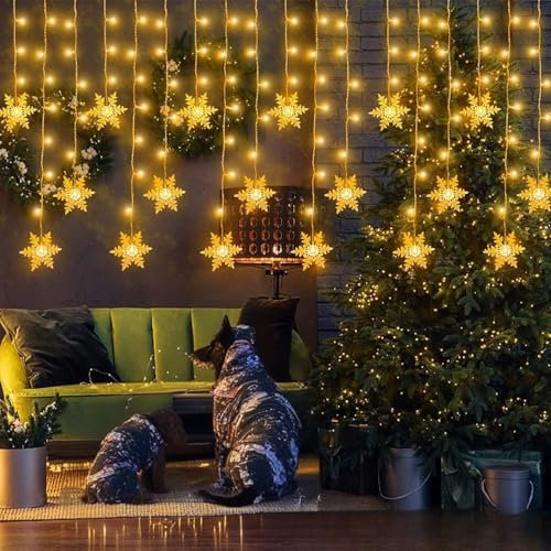 Loyyz 94 LED Lichterkette Schneeflocken,Lichtervorhang Weihnachten Innen 8 Modi und Timer Weihnachtsbeleuchtung Außen IP44 Weihnachtsdeko für Fenster,Hochzeit,Balkon,Schlafzimmer