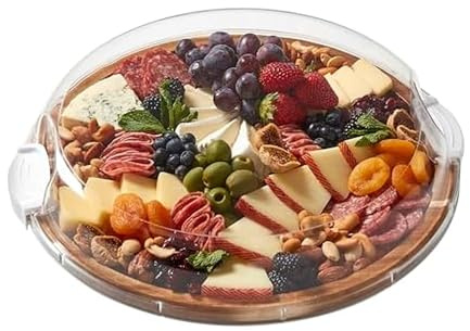 FARBERWARE Build-a-Board Cutting Board with Single Compartment and Clear Locking Lid for Charcuterie, Snacks, and More, Acacia