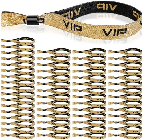 JABNOW 60 Stück Stoff Einlassbänder, Schwarze Goldene Eintrittsbänder, Einstellbar Party VIP Armbänder, Festival Identifikation Bänder, Eventbänder für Konzerte Geburtstag Kino Hochzeit