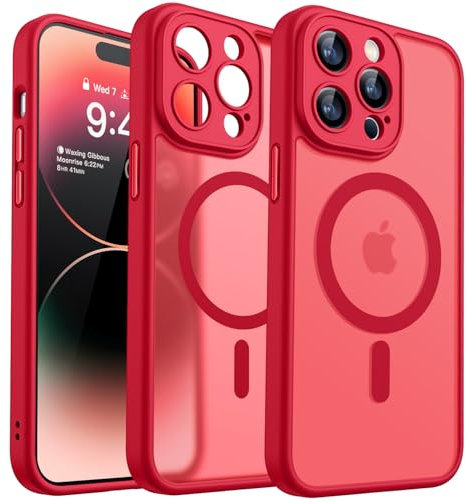 CANSHN 2024 Neu für iPhone 14 Pro Hülle mit Kameraschutz für Magsafe (TOP Militärschutz & Magnetkraft) Extrem Haltbarkeit Hülle iPhone 14 Pro Case Stoßfest, Rot