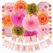 Geburtstagsdeko Rosa Orange Pink Geburtstag Party Deko Frauen Mädchen Happy Birthday Girlande Hot Pink Orange Gold Seidenpapier Pompons Papierfächer Papierlaterne Geburtstag Dekoration