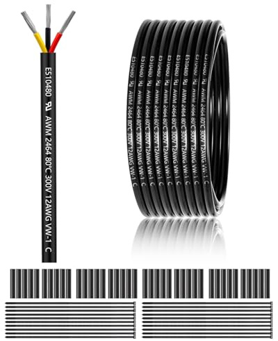 Cable eléctrico de calibre 12 de 3 conductores de 100 pies, UL 2464 12 AWG, cable de 3 cables de cobre estañado trenzado de PVC de 12/3 núcleos para uso marino, iluminación LED, cable de extensión de