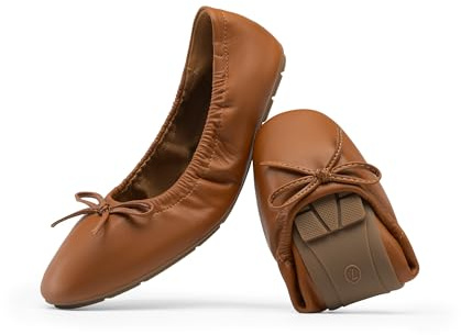 DREAM PAIRS Zapatos planos de ballet plegables con punta cuadrada para mujer, con lazo, elegantes, cómodos, ligeros, sin cordones, de vestir, Marrón, 40 EU