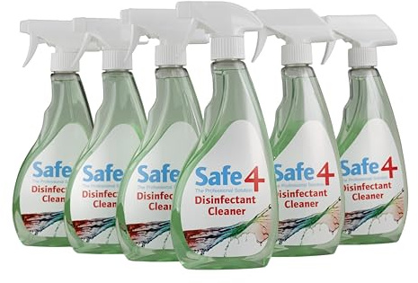 Safe4 Professional Surface Disinfectant Ready to Use - Enhanced Formulation,UK Manufactured,for Effective Virus & Bacteria Protection (500ml,Pack of 6,Apple)