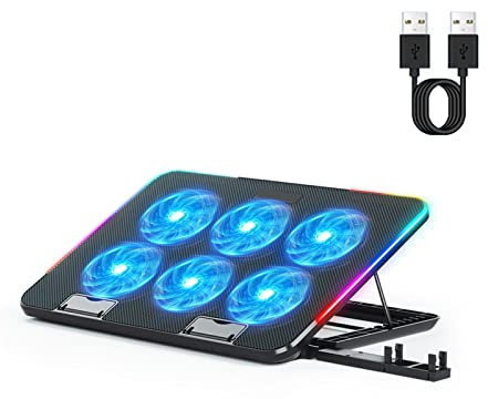 Ldabrye Laptop Cooler Cooling Pad Notebook Gaming Cooler Stand with 6 LED Fan 2 USB Ports Phone Holder for 15.6in Adjustable Stand Heat Sink Rack Support