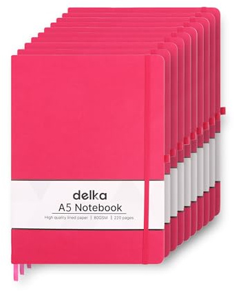 delka A5 Notebook – Lined Notepad Journal, Soft Cover Writing Pad for Office, School, College, Home & Business – Ideal for Note Taking, Daily Planning, Journaling & Study (DARK PINK, Pack of 10)
