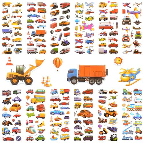 3D Aufkleber für Kinder & Kleinkinder, Transportfahrzeug Auto Sticker Kinder 12 Blätter, Geschwollen Stickers für Jungen Mädchen Lehrer, Kindergeburtstag Gastgeschenke Party