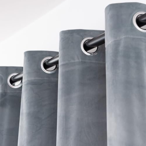 Cotton Market Velours Gardinen 270x140 cm - Vorhänge für Fenster und Balkontür - Vorhang für das Haus mit Ösen - Vorhang Blickdicht - Gardinen Stange Curtains - Verdunkelungsvorhang - Hellgrau