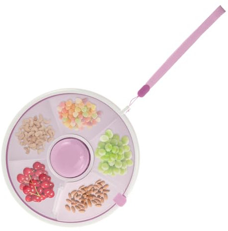 SUPPUIMNT Snack Spinner,Runde Snackbox Kinder mit 5 Fächern und Knopf,Rund Reusable SüßIgkeitenteller Rotierende Snackbox für Outdoor, Familien, Party,Kids Snack Spinner Bundle (Lila)