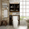 Estantería para inodoro con estantes ajustables, 180 x 80 x 25 cm, armario de baño con puertas dobles para baño, color marrón y negro