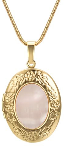 Aleasha Collier doré avec photo - Coquillage ovale personnalisé - Collier pour couple - Bijoux souvenirs, breit, Cuivre, Pas de gemme