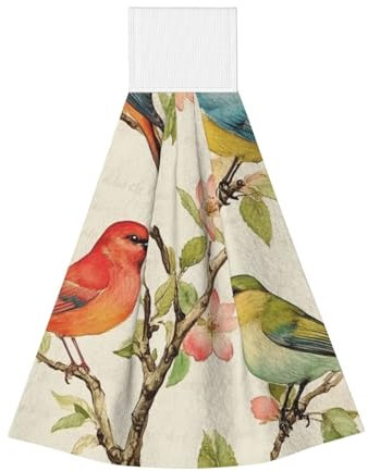 DFJMASFKOL Nature Scenery - Panno multiuso in pile di corallo primaverile, stile vintage, con uccellini colorati, per piatti, tavoli, vetro