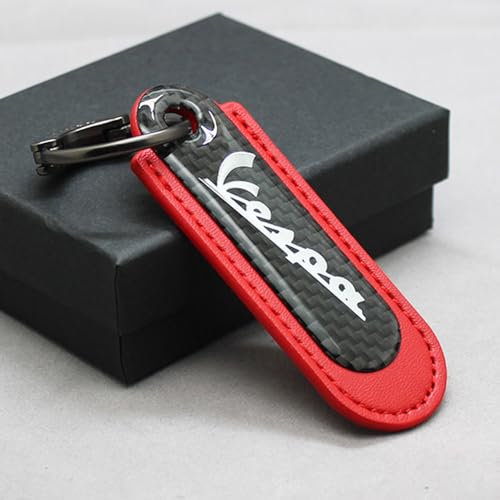 WSOPP Portachiavi per Piaggio Vespa Primavera 150 Sprint LXV 125 125 200 Moto Design in Fibra di Carbonio Pelle PU Accessorio Appassionati di Moto Elegante e Resistente,Red Style-A