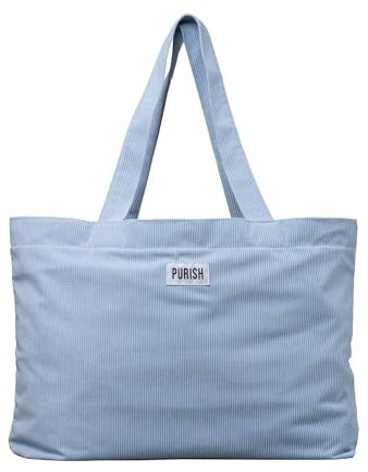 PURISH Beach Bag – Geräumige Strandtasche aus Cord in Hellblau mit Innenfach & Nylonfutter, stylisch & praktisch für Urlaub, Strand & Freizeit, wasserabweisend & waschbar, 27L