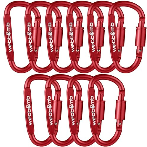 WEBBOMB® 10 STÜCK Karabinerhaken bunt Schraubkarabiner Screw-Lock Hooks mit Schraubverschluss Schlüsselanhänger 8 cm groß Karabiner Haken für Feuerwehr Schlüssel Sport Wandern