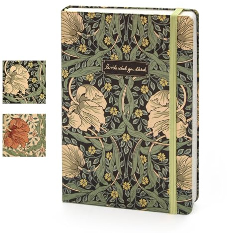 WETLOTE Notizbuch A5 Liniert mit Stoffbezug, Retro Golddruck Hardcover Journal mit 212 Seiten 80g Papier, Vintage Tagebuch mit Gummiband & Innentasche für Büro, Schule & Studium - Weiße Blume