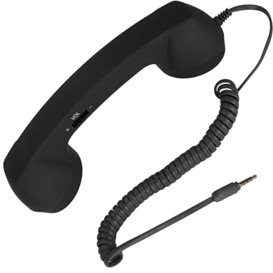 lyrlody Retro Telefonhörer, Vintage Telefonhandgerä mit 3.5mm und Anschluss mit HD Lautsprecher Mikrofon und 1m Kabel, für Handys Computer Laptops (Black)