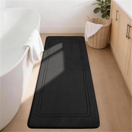 chakme Badezimmerteppich 60x150 cm Schwarz, Badematte rutschfest | Memoryschaum Badteppich, Waschbar Duschvorleger, Wasserabsorbierend Badvorleger