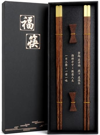 2 Paar Stäbchen zum Essen, Essstäbchen Spülmaschinenfest Stäbchen, Essstäbchen Holz Chopsticks 25 cm Wiederverwendbar mit Ablage Geschenkset für Sushi, Ramen, Reisgerichte