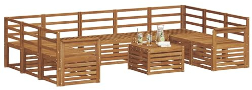 vidaXL Sofagarnituren 10 pcs Natur Massivholz Akazie, Gartenmöbel, modernes Outdoor-Sofa, gemütliche Sitzgruppe für Terrasse und Lounge, langlebig und bequem