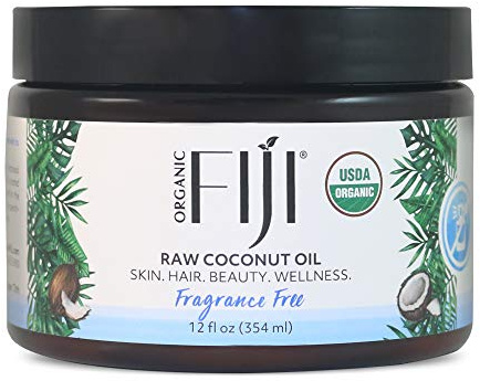 Organic Fiji Raw Cold Pressed Coconut Oil for Hair, Skin, Face & Body | Relaxing Massage Oil | Fragrance Free, 12 oz for Women Men & Baby