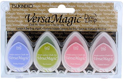 Tsukineko Dew Drop Inkpads VersaMagic Flower Pot Stempelkissen, 4-teiliges Set, Synthetic Material, Mehrfarbig, 14.3 x 9.2 x 2.4 cm