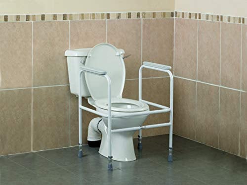 Homecraft Adjustable Toilet Surround Frame – Height Adjustable Steel Grab Rail – Non Slip Bathroom Safety Support for Elderly and Disabled – Pre Assembled Mobility Aid – Without Floor Fixing Feet
