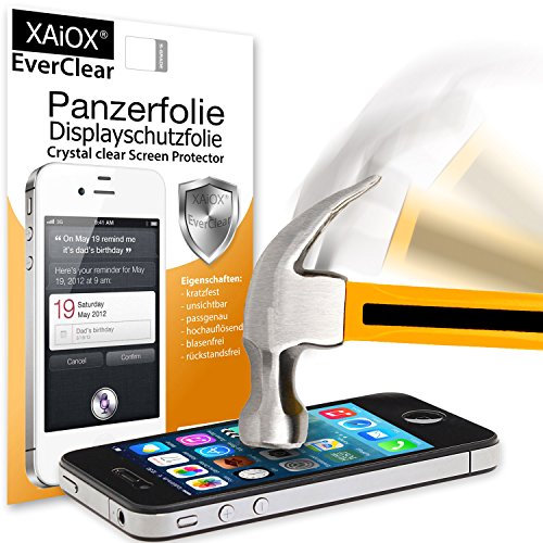 XAiOX 2 x Set Everclear Premium Panzerfolie Display Schutzfolie für iPhone 4 / 4s Klar Extrem Shock-Absorbierend