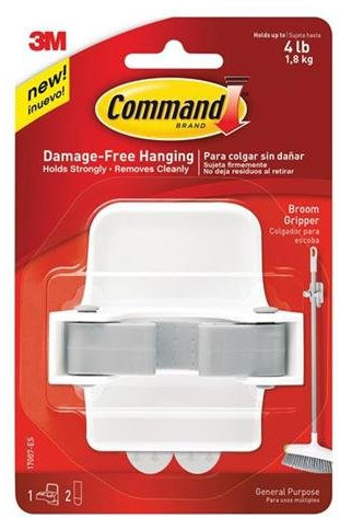 Command Broom Gripper, White with Grey Band - Case Pack (12 Grippers) by Command