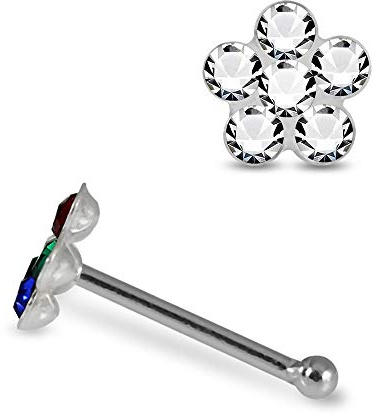 Blume Multi Kristall Stein Top 22 Gauge 925 Sterling Silber Nase Knochen Stud Piercing
