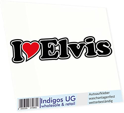 INDIGOS UG Auto Aufkleber I Love Elvis 15 cm - Autoaufkleber - KFZ Sticker selbstklebend - für Motorrad, Fenster oder Heckscheibe - wetterfest & UV-beständig Sticker mit Namen von Mann Frau Kind