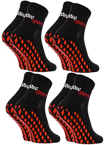 Rainbow Socks - Neo ABS Sport Socks - Damen Herren Neon Sneaker Sport Stopper Socken - 4 Paar - Schwarz - Größen 44-46
