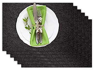 Casoro 6er Platzset aus waschbarem Filz, Platzmatten je 30x44cm in anthrazit, edles Tischset perfekt zu jeder Einrichtung