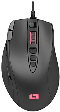 Lioncast LM15 Gaming Mouse con 13 pulsanti programmabili (illuminazione LED RGB, sensore ottico PAW3327, 6200 DPI) design ergonomico, palm grip con sistema di regolazione del peso per FPS, RTS e MOBA