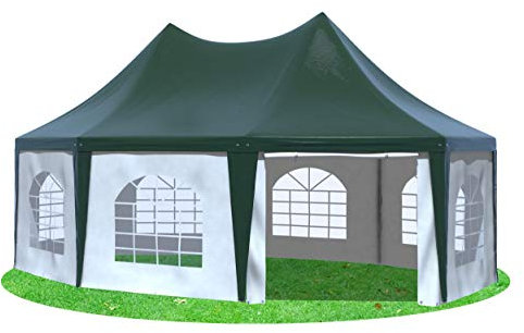 Stabilezelte Gartenpavillon 5x6,8m mit Seitenteilen Arabica Pagodenzelt 8-eck PVC GRÜN Weiss