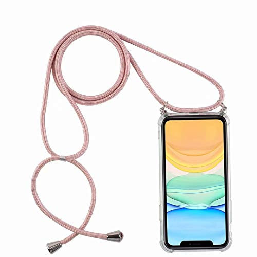 Bigcousin Handykette kompatibel mit Samsung Galaxy S7 Edge Hülle,Necklace Handyhülle mit Band,Transparent Silikonhülle,Schutzhülle mit Kordel in Rose Gold