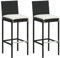 vidaXL 2X Garten Barhocker mit Kissen Barstuhl Tresenhocker Thekenhocker Tresenstuhl Thekenstuhl Küchenhocker Gartenmöbel Schwarz Poly Rattan