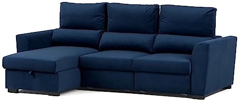 Budwing Oliver Schlafsofa 3-Sitzer fürs Wohnzimmer – Reversible Chaise Longue, Bettkasten und Verstellbare Kopfstützen – Blau