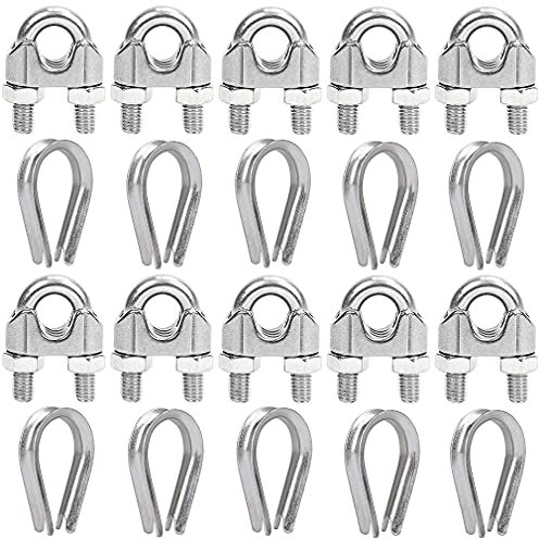 Ayiciel Drahtseilklemme, M3 Edelstahl U-Bolzen-Sattelbefestigung, robuste Kabel-Clips, Bolzen und Drahtseil-Fingerhut, Takelage-Seil-Schlaufen für 3 mm Drahtseil-Kabel (20 Stück)