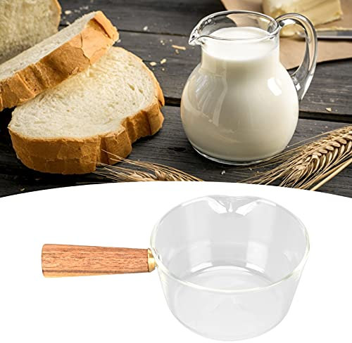 Pot à Lait en Verre, Pot en verre avec poignée en bois bec en forme de V pour la cuisine de cuisine à domicile(600ml)