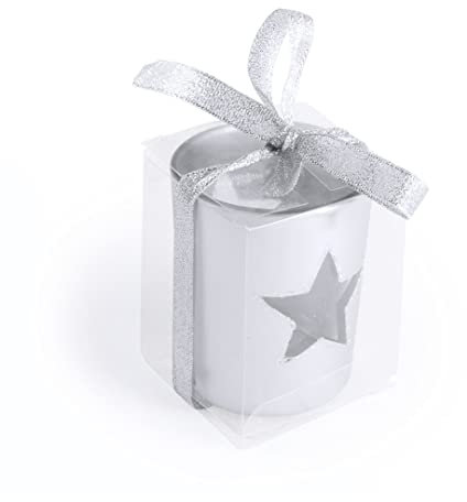 Weihnachtskerze im Glasbehälter im Stern-Design, verpackt in einer einzelnen PVC-Geschenkbox (Silber)