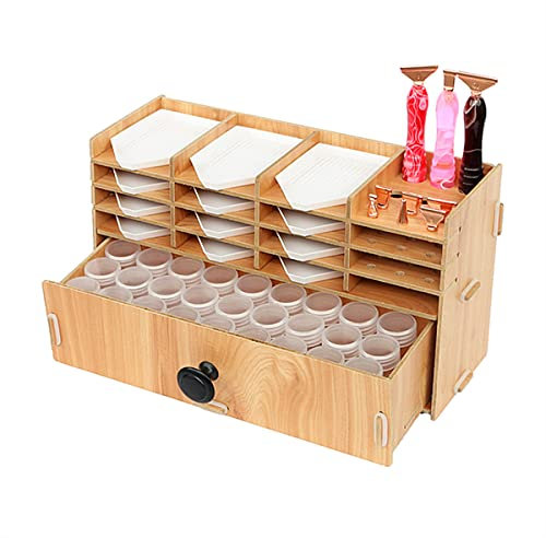 Hapivida Perlen Sortier Multifunktionsbox, Diamond Painting Vorratsbehälter, Holz Multi Layers Grids Diamond Organizer Case für Perlen, Strasssteine, DIY Nail Art, Schmuck
