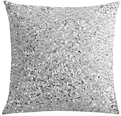 LIGICKY Silber-weiße glitzernde Pailletten-Kissenbezüge, glitzernd, dekorativ, glitzernd, metallisch, quadratisch, glamourös, Kissenbezüge für Sofa, Couch, Schlafzimmer, Heimdekoration, 45,7 x 45,7 cm