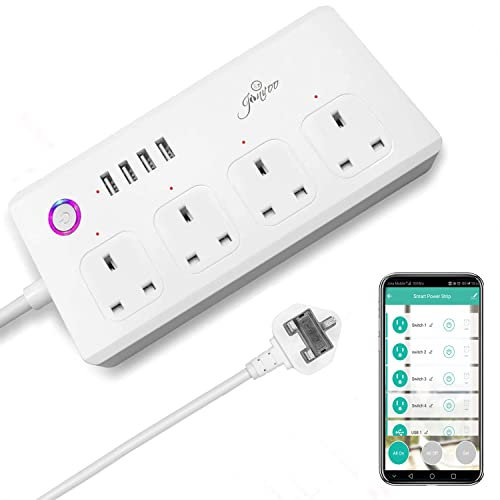 Smart Extension Lead Surge Protector Jinvoo 13A WIFI Power Strip with 4 Separate Controllable AC Outlets and 4 USB Ports Compatible with Alexa & Google Assistant