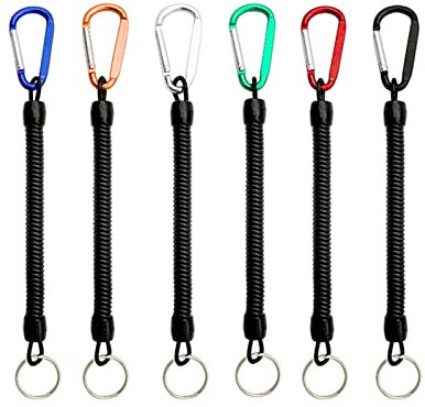 DFsucces 6 PCS Stretchy Spiral Key Ring With Color Carabiner for Men Women and Kids - Theftproof Anti-Lost Stretch Cord Safety With Metal for Keys, Wallet, Cellphone