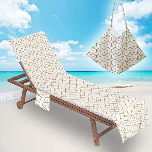 Chickwin Schonbezug für Gartenliege Frottee Strandkorb Handtuch Lounge Chair Cover Mit 2 Taschen Stuhl Strandtuch Für Garten Liegenauflage Schwimmbäder, Strände (Hexagon,75 x210 cm)