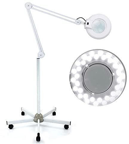 LED Lupenleuchte Kosmetik mit Standfuß, Standlupe Leselupen Lupenlampe 5X Vergrößerung Lupe mit Licht, Höhenverstellung 24W