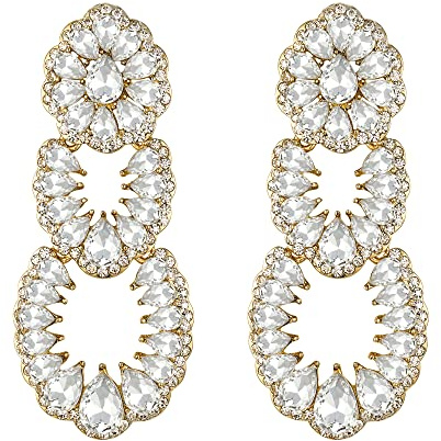 EVER FAITH Vintage Strass Kronleuchter Ohrringe Hochzeit Braut Kristall Art-Deco-Hohltropfen baumelnde Klar Gold-Tone