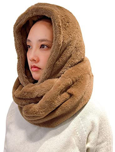 Lina & Lily Kapuzenschal Damen Winter Loop Schal aus Kunstfell (Khaki)